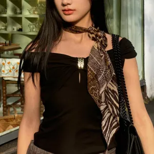 Y2K sexy leopard print scarf stylish thin neckerchief for women trendy neck accessory