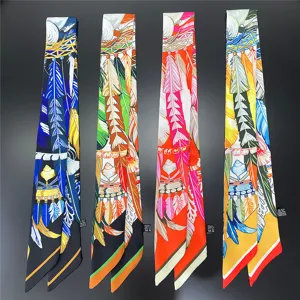 Luxury style printed narrow twill silk scarf women hair band multi-color chic neckerchief 5x90cm