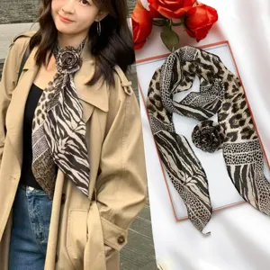 Y2K Retro Leopard Polka Dot Chiffon Scarf Women Floral Ribbon Long Neck Scarf Fashion Clothing Accessories