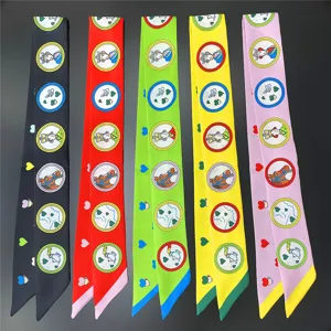 Luxury style twilly silk scarf for women, elegant narrow hair band and neck accessory.