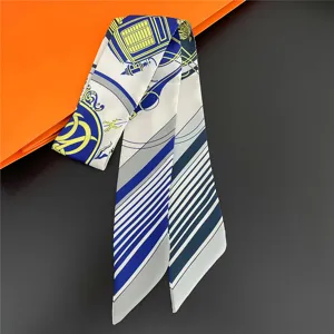 Luxury silk twilly scarf for women, elegant equestrian printed hair band and bag ribbon.