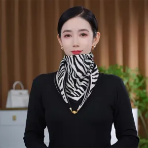 Winter Warm Knitted Triangle Scarf Women Fashion Zebra Houndstooth Patterned Neck Warmer Chic Thermal Shawl Wrap