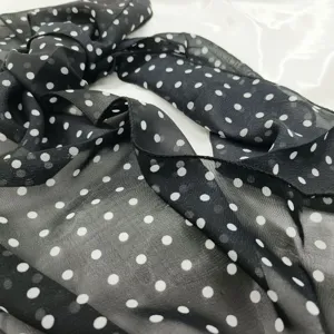 Black and white polka dot scarf, lightweight sheer fabric, elegant French style fashion wrap.