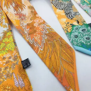 Luxury silk twilly scarf for handbag handle decoration, elegant jungle animal print ribbon.