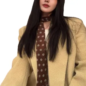 Chic brown polka dot scarf for women, elegant French style versatile neck accessory spring.