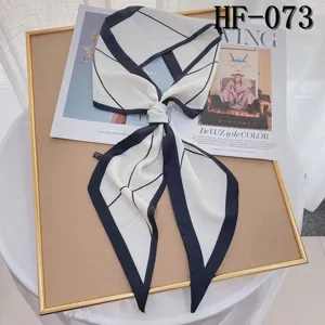 Women Fashion Satin Scarf Versatile Double Layer Printed Geometric Diagonal Neckerchief Elegant Hair Band Bag Ribbon