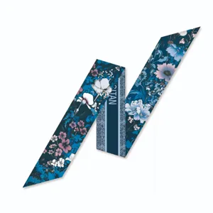 Floral print silk twilly scarf narrow long ribbon vintage bag scarf for women styling chic