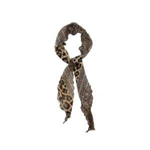Detailansicht des retro Leoparden und Schlangenmuster Chiffon Band Schals, elegantes Accessoire.