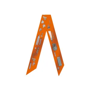 Orange twilly silk scarf with cute printed motifs, perfect as bag ribbon or chic hair band.