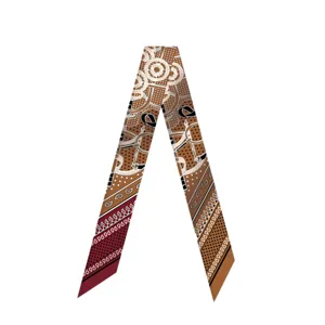 Equestrian print silk twilly scarf for women handbags hair accessory elegant neckerchief