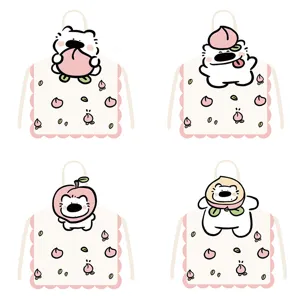 Cute Cartoon Peach Puppy Print Apron Kitchen Cooking Home Anti-Fouling Ruffle Bib Aprons