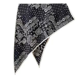 Schwarzes Paisleymuster Dreieckstuch Seidenschal Damen Mode Kopftuch elegant Büro Wickel