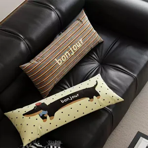 Style Crème Mignon Chiot Dessin Animé Rayé Peluche Housse de Coussin Décoratif Salon Chevet Jambe Oreiller