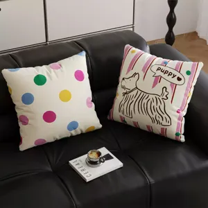 Funda de Cojín Decorativa Estampada de Cachorro con Lunares Estilo Coreano Linda Funda de Almohada de Dibujos Animados para Sofá Decoración del Hogar