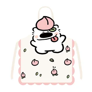 Cute peach puppy cartoon apron detail showing lovely scalloped edges and sweet print design.