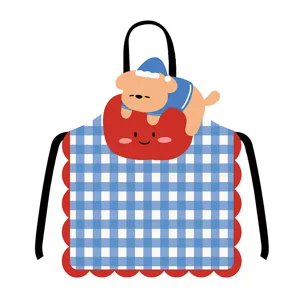 Süße Cartoon Hund Apfel Karo Küchenschürze schmutzabweisend ärmellos für Kochen Arbeit