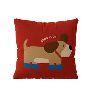 Red cute cartoon dog throw pillow for living room sofa bedroom soft cushion cover with insert