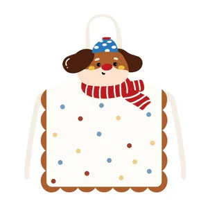 Cute cartoon dog shaped kitchen apron with polka dots design, comfortable and practical detail view.