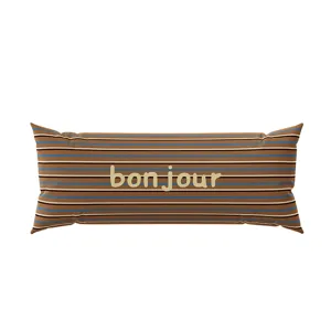 Coussin long rayé avec impression bonjour, housse de coussin confortable pour canapé.