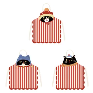 Tablier de Cuisine Mignon Imprimé Chat de Dessin Animé Sans Manches en Polyester pour Cuisine Cuisson Nettoyage Adultes Enfants