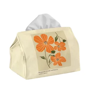 Fabric tissue box cover with retro floral design, aesthetic home desktop decor holder.