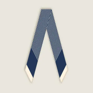 French vintage style blue and white striped skinny scarf, elegant twilly ribbon for hair and neck styling.