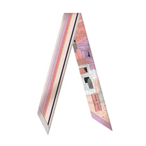 French style long narrow silk scarf twilly for handbag handle and chic hair ribbon decor
