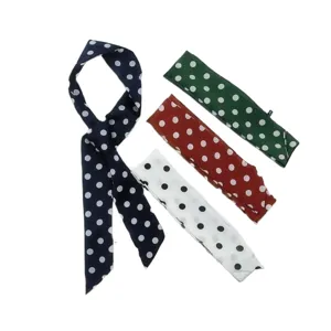 Vintage polka dot silk scarf for women, versatile hair ribbon and bag tie accessory.