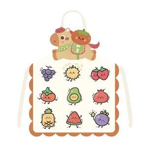 Cute cartoon horse kitchen apron detail view, linen anti-fouling cooking bib for daily household use.