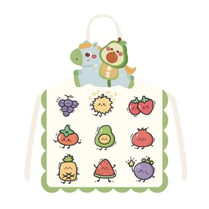 Cute cartoon fruit apron detail, lovely pony graphic, comfortable kitchen cooking bib.