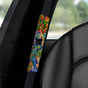 Auto Sicherheitsgurt Abdeckung Süße Cartoon Schwarze Katze Ölgemälde Stil Weiche Komfort Schutz Schulterpolster Set