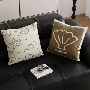 Ins Style Plush Throw Pillow Cover Beach Shell Printed Decorative Cushion Case For Living Room Bedroom Sofa Home Decor