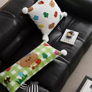 Korean cartoon cute bear throw pillow cover and long lumbar cushion for living room sofa.