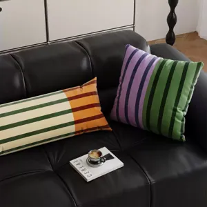 Fundas de cojín de rayas retro y almohada larga para sofá y cama, tela suave y muy cómoda.