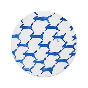 Set de table rond en tissu style nordique avec motif lapin bleu, napperon isolant.