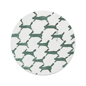 Set de table rond en tissu de style nordique avec motif de lapin vert, résistant à la chaleur.