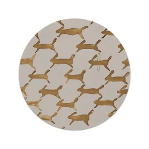 Set de table rond en tissu de style nordique avec motif de lapin doré, tapis résistant.