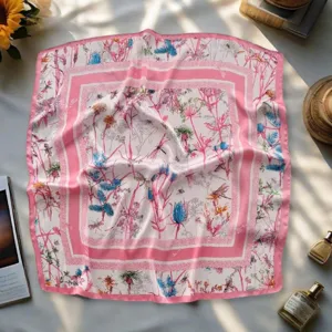 Retro floral print silk scarf 70cm square neckerchief elegant women hair accessory