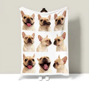 Custom French Bulldog print flannel blanket, soft cozy throw blanket for sofa bed nap.