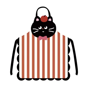 Carino grembiule da cucina a righe con stampa gatto nero adulto bavaglino in tessuto.