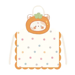 Cute cartoon fruit animal apron detail featuring sweet polka dot pattern and kitchen wear.
