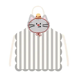 Carino grembiule da cucina con gatto a righe grigie adulto senza maniche in tessuto