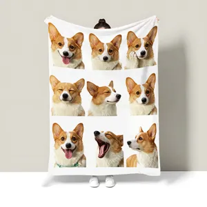 Cute Cartoon Cat Dog Flannel Blanket Soft Warm Fleece Throw Blanket For Sofa Bed Office Nap Blanket Home Decor