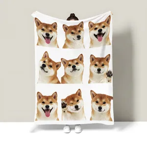Shiba Inu print flannel blanket soft cozy sofa throw cute dog nap blanket for home office use indoor