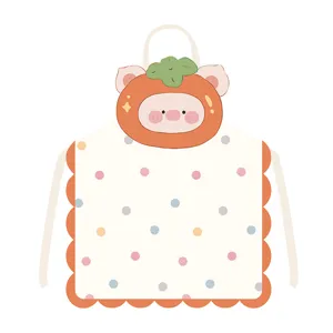 Cute strawberry pig apron, sleeveless anti-fouling cooking bib, lovely polka dot kitchen wear.