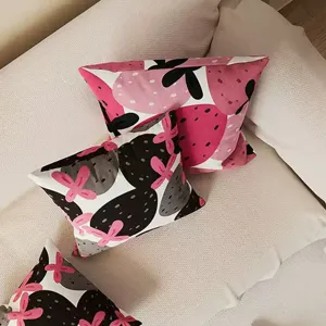 Cute strawberry print throw pillow cover for living room sofa square cushion decor.