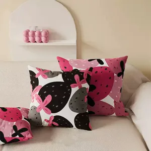 Cute cartoon strawberry print square throw pillow cover for living room sofa home decor aesthetic