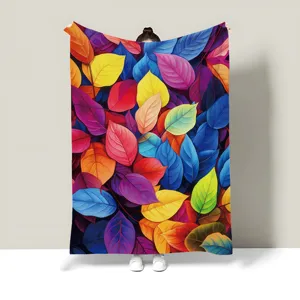 Colorful Leaf Printed Flannel Blanket Soft Comfortable Lightweight Throw Blanket For Office Dormitory All Season Home Decor