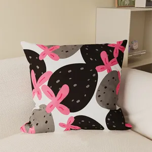 Decorative square throw pillow with cute cartoon abstract print, soft cushion cover for living room sofa.