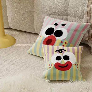 Cartoon funny expression throw pillow cover soft plush cushion for sofa bed decor